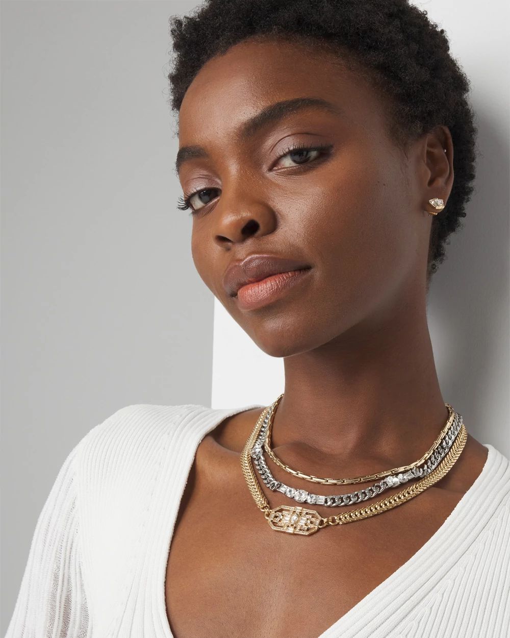 Art Deco Mixed Metal Convertible Necklace White House Black Market